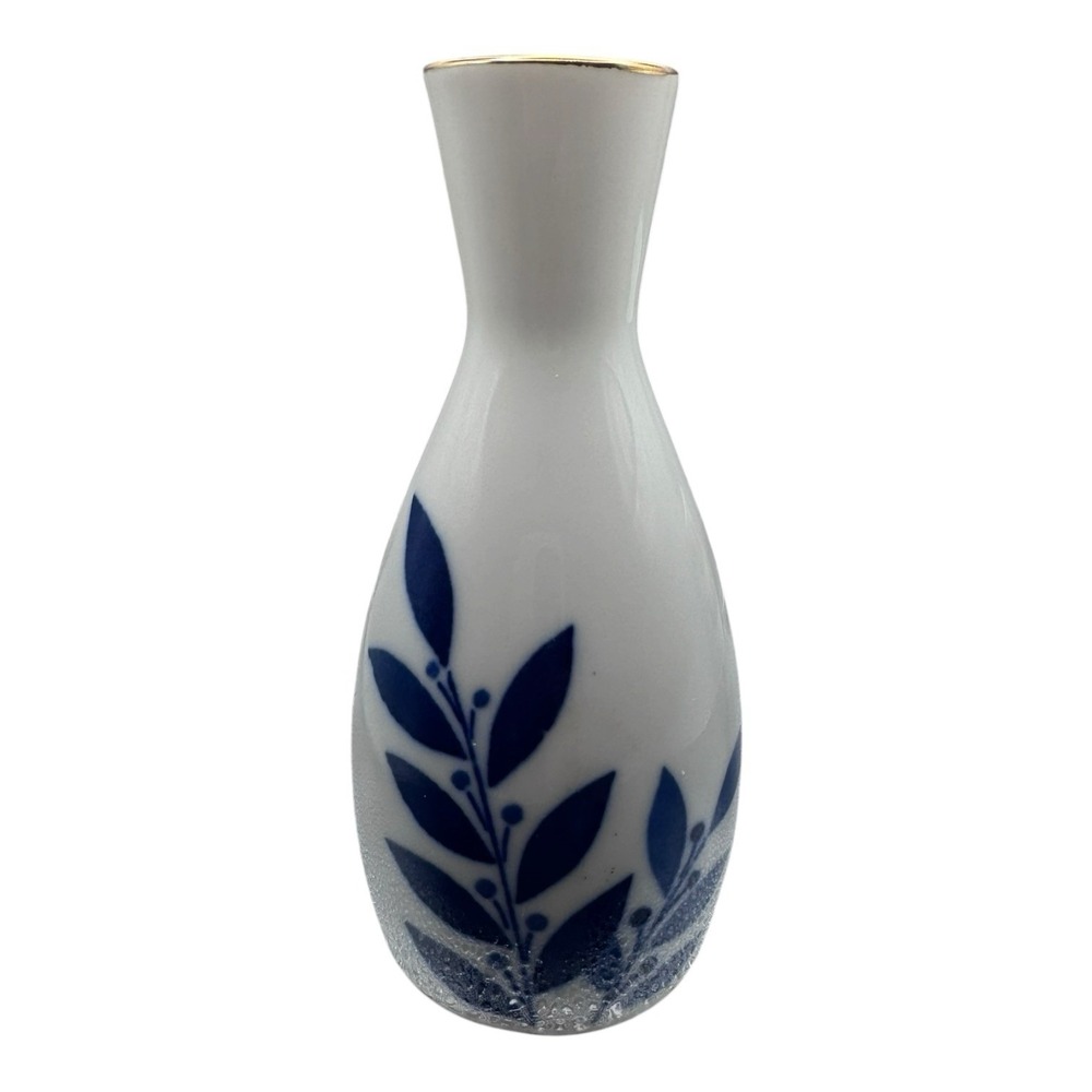 Finest Sake Daisho Japan Blue Flowers Gold Rim 4 Piece Decanter 3 Cups - Picture 4 of 8